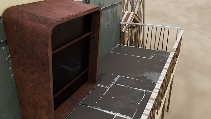 Sci Fi Industrial Post Apocalyptic outdoor building on desert 3D model 7