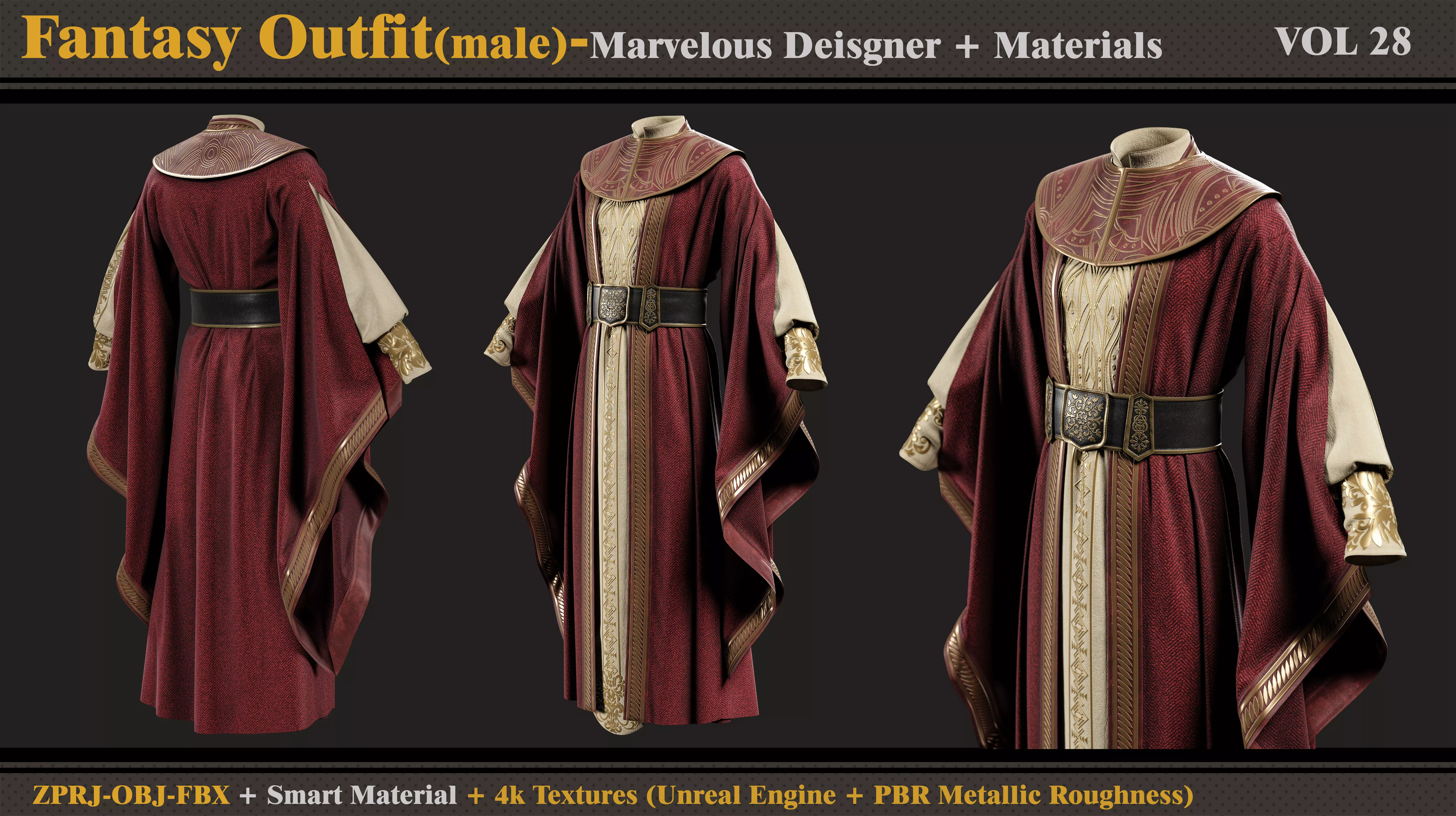 Fantasy Outfit- MD-Clo3d-Smart Material-Textures-OBJ-FBX 3D model