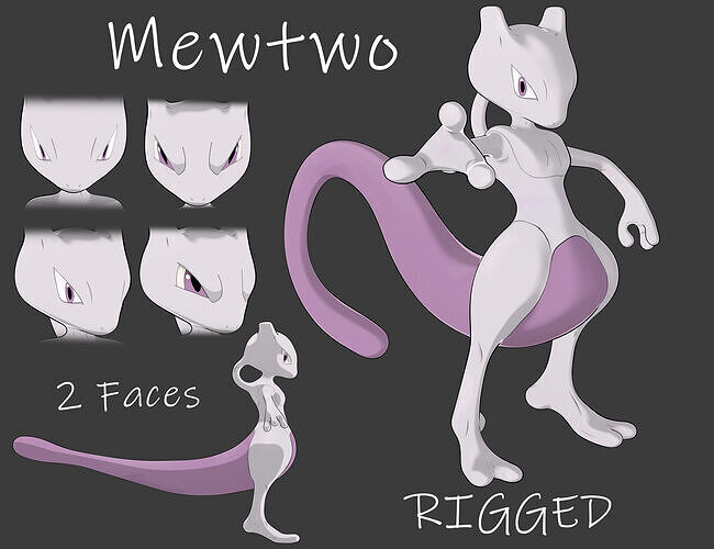 Mewtwo Low-poly 3D model