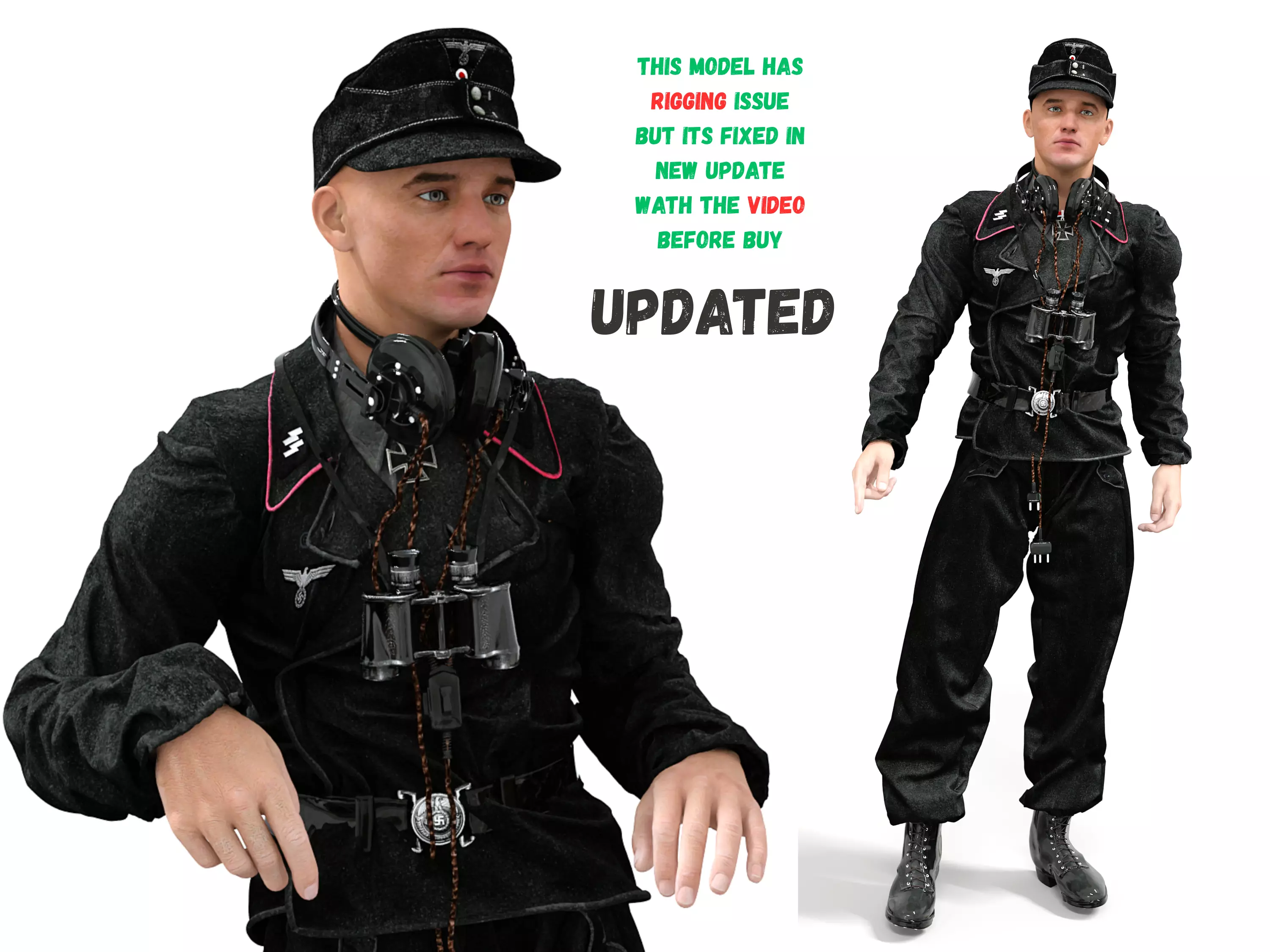 German Panzer Crew Soldier WWII Low-poly 3D model