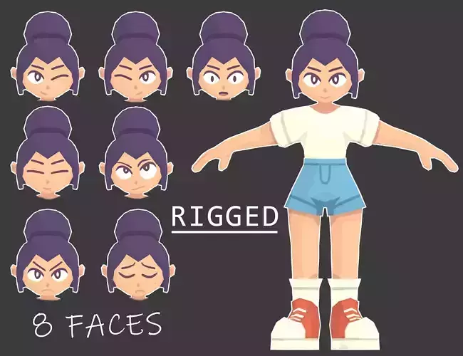 Lowpoly simple girl Low-poly 3D model