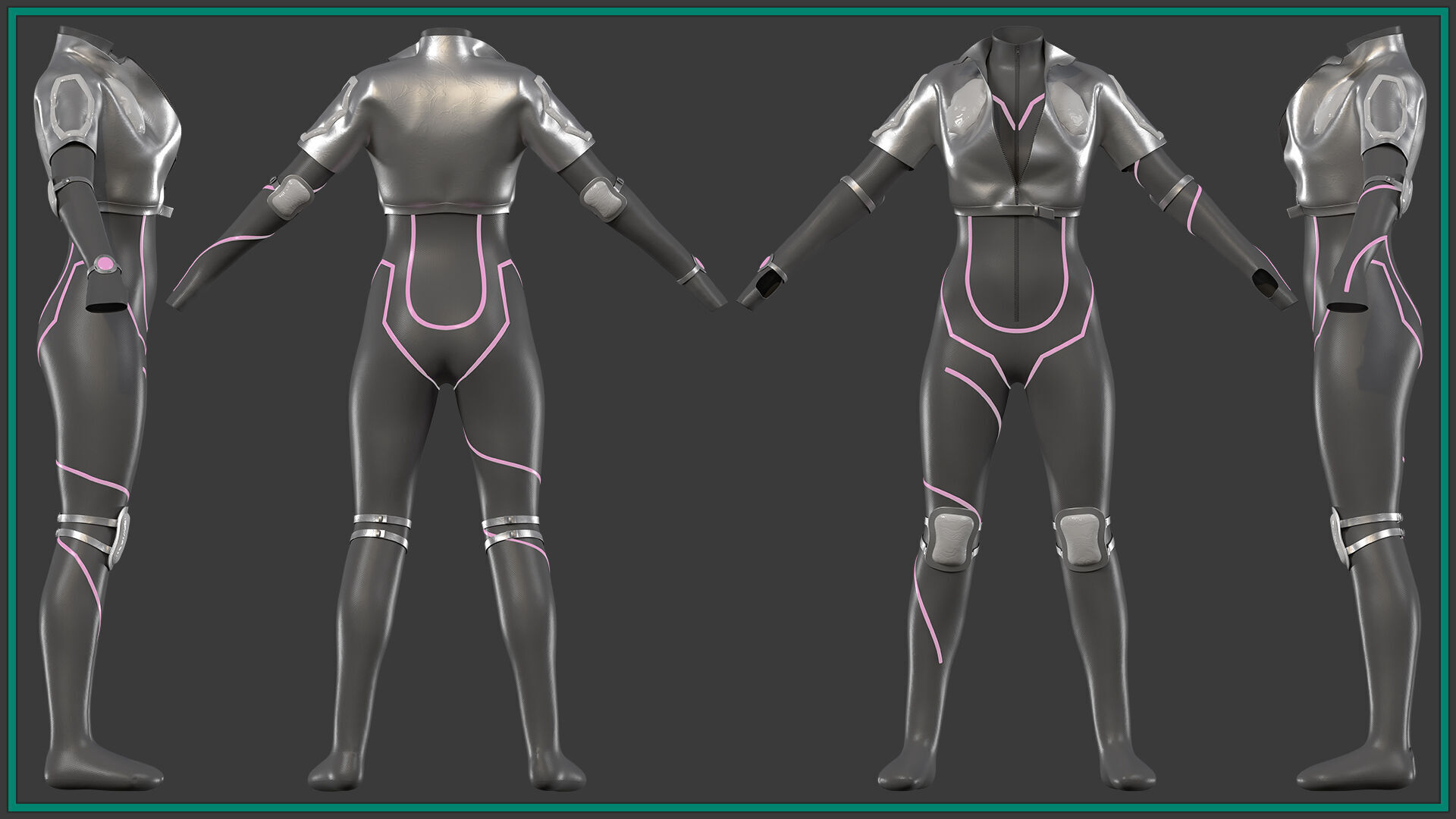 sci-fi female outfit with 3 texture 3D model_5