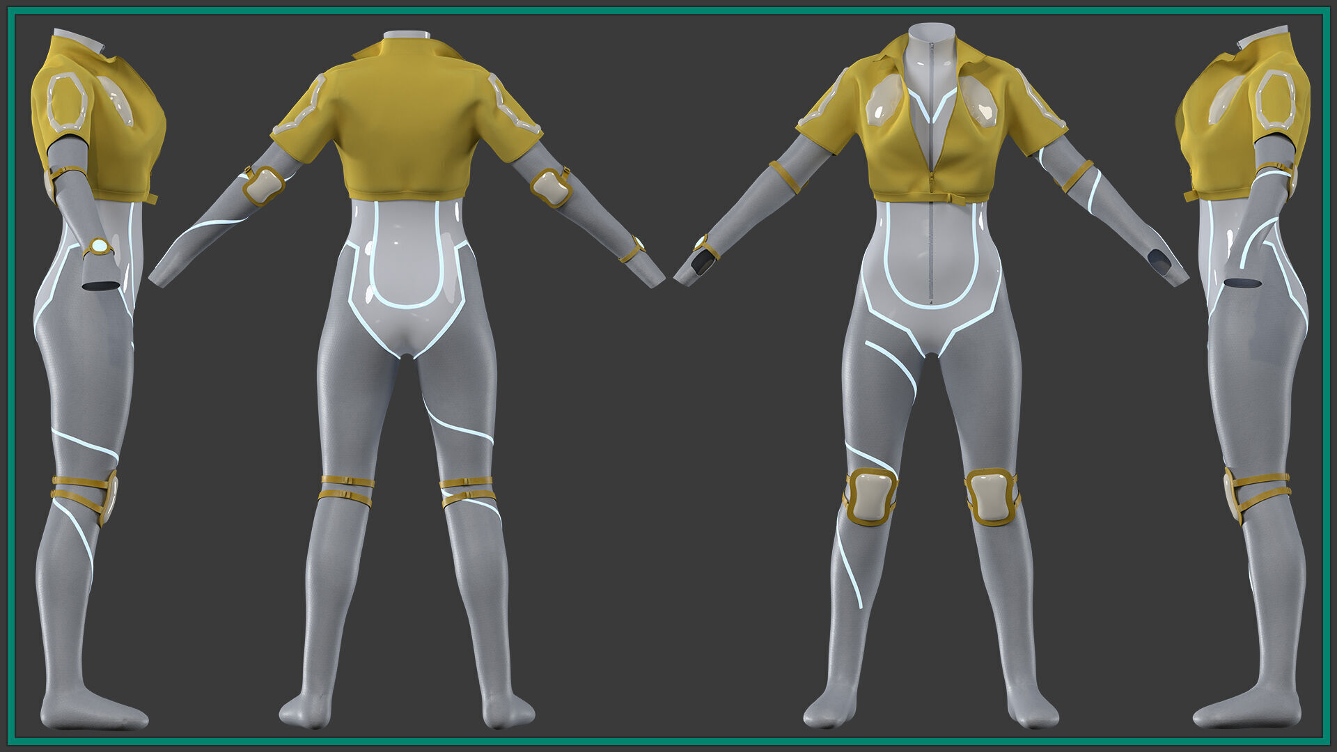 sci-fi female outfit with 3 texture 3D model_1