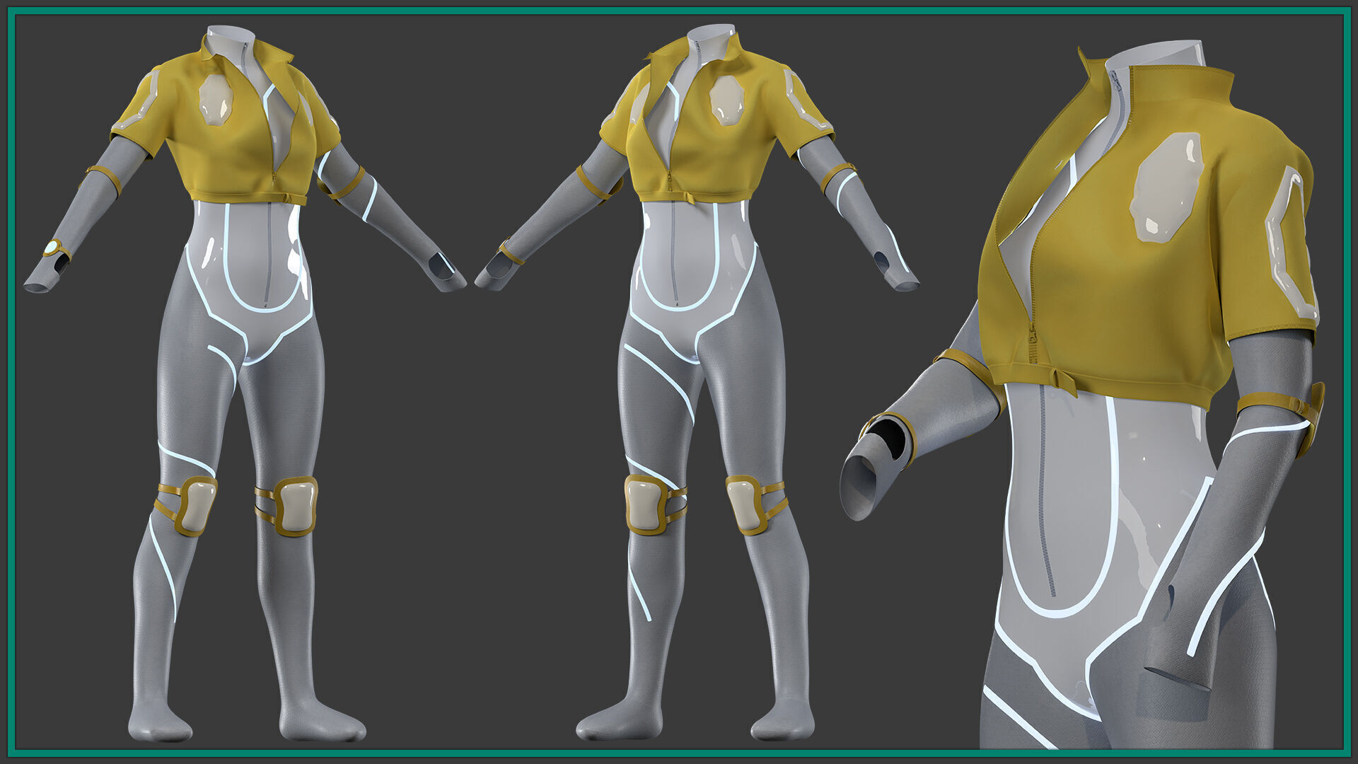 sci-fi female outfit with 3 texture 3D model_2