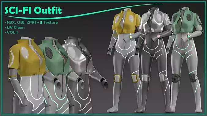 sci-fi female outfit with 3 texture 3D model