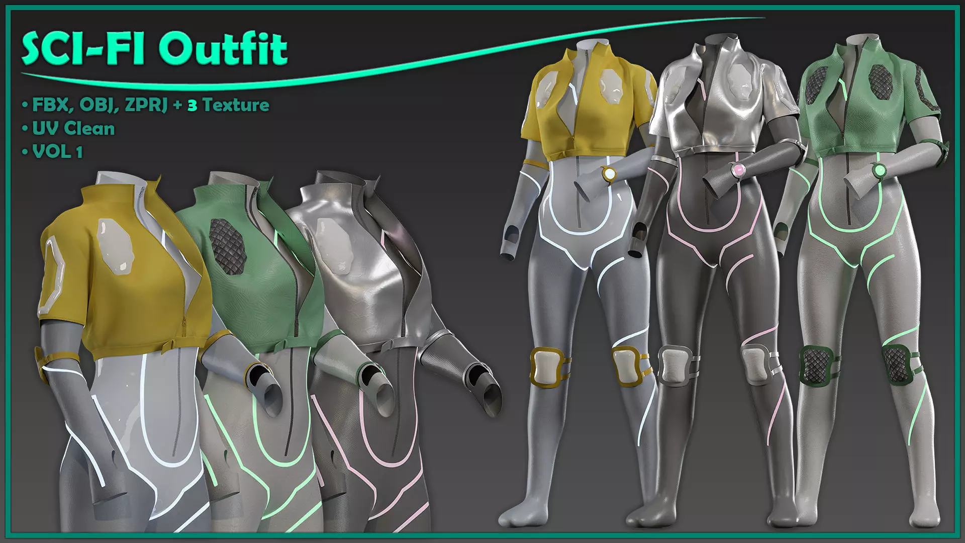 sci-fi female outfit with 3 texture 3D model_0