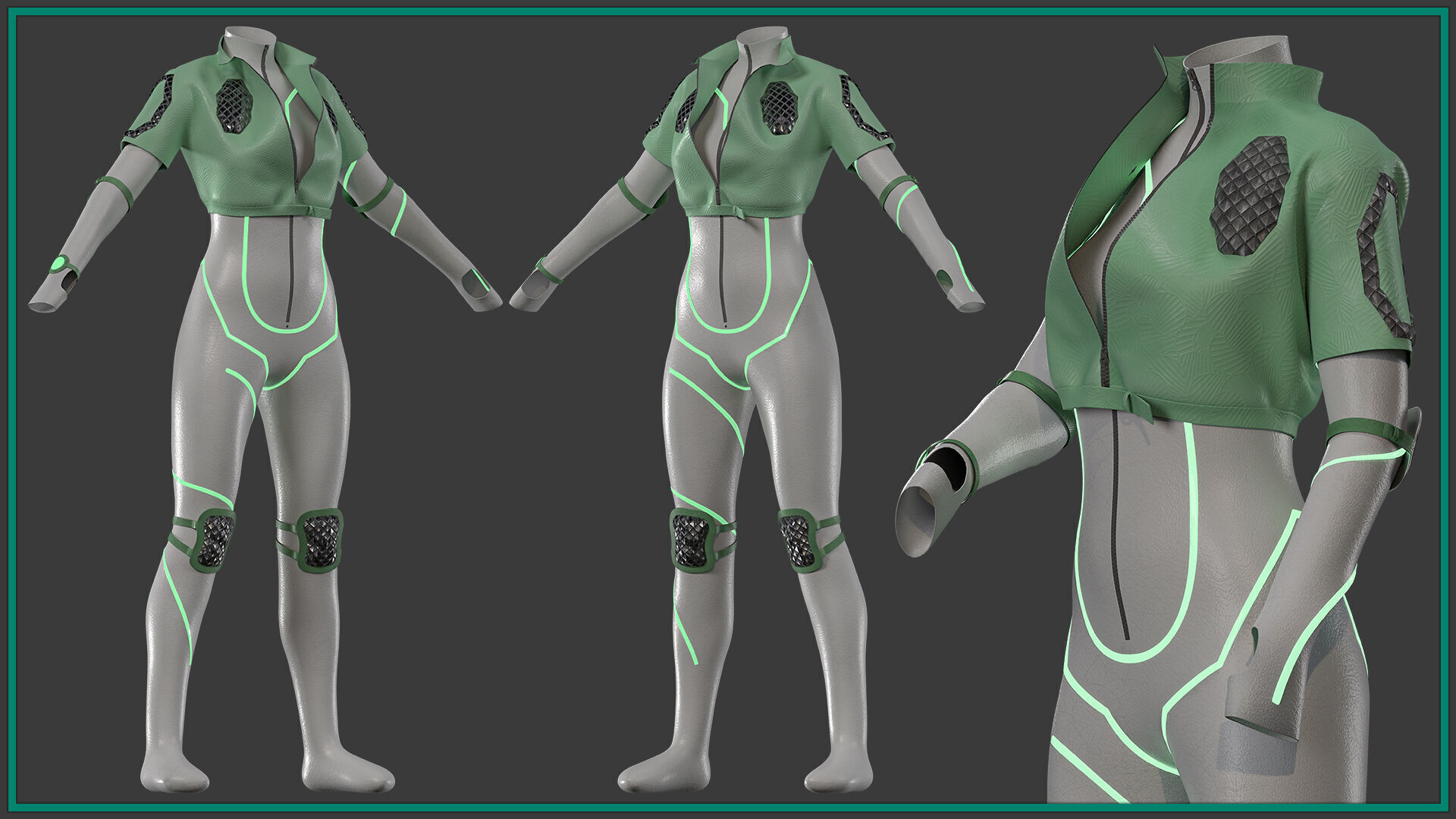 sci-fi female outfit with 3 texture 3D model_4