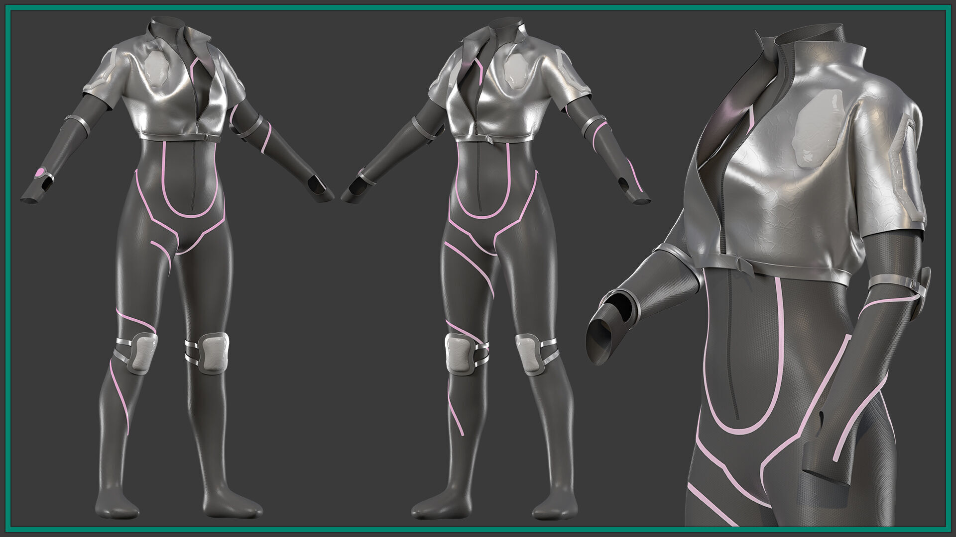 sci-fi female outfit with 3 texture 3D model_6