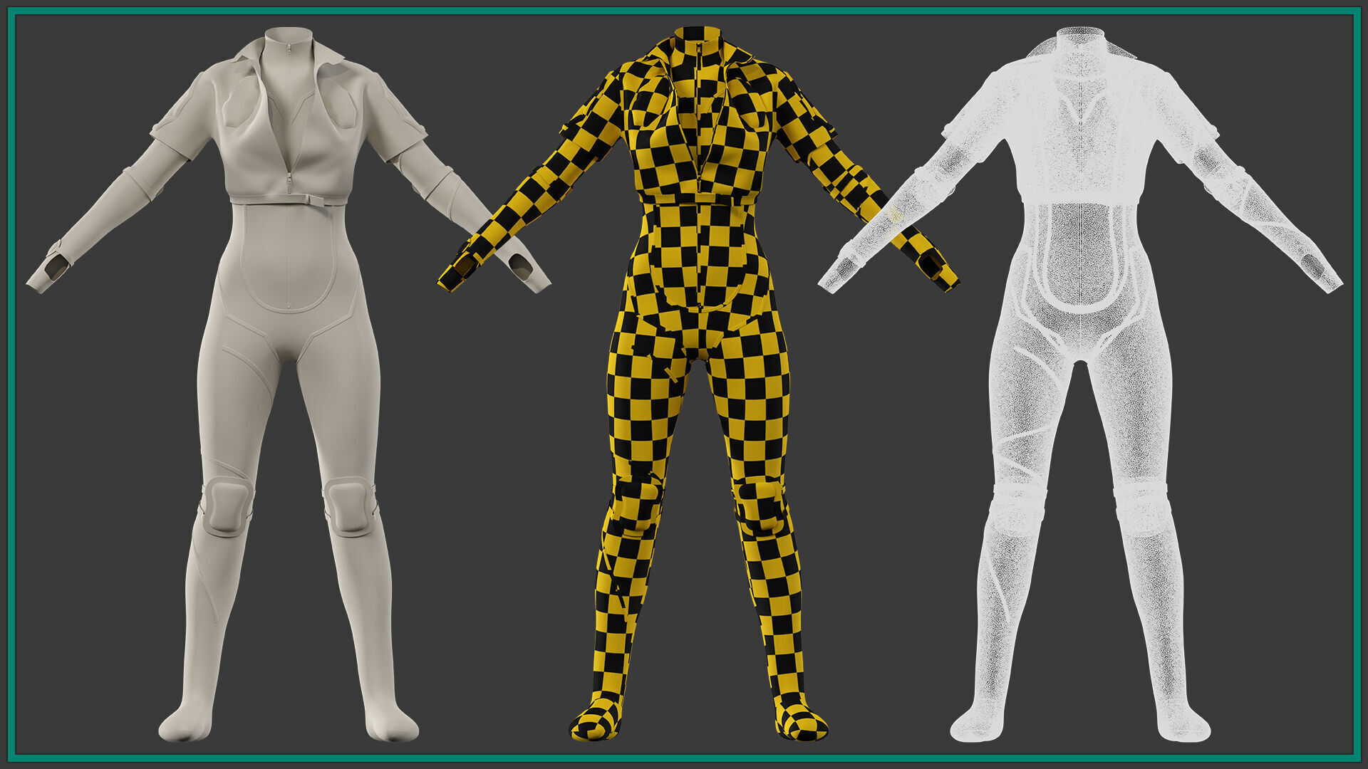sci-fi female outfit with 3 texture 3D model_7