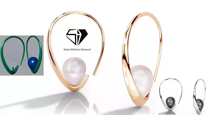 Modern hoop earrings with pearls stl model pe0002