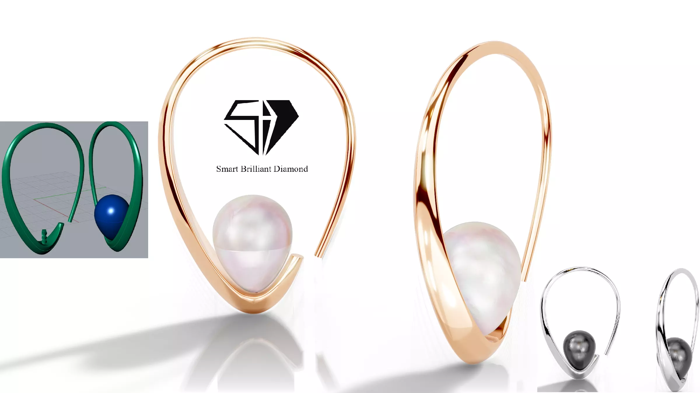 Modern hoop earrings with pearls stl model pe0002 3D print model