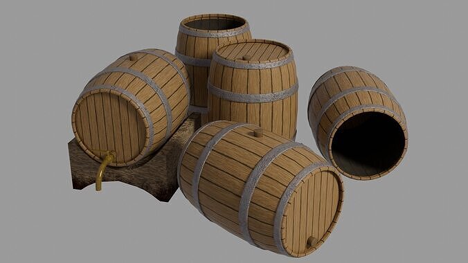 Oak Barrel Low-poly 3D model