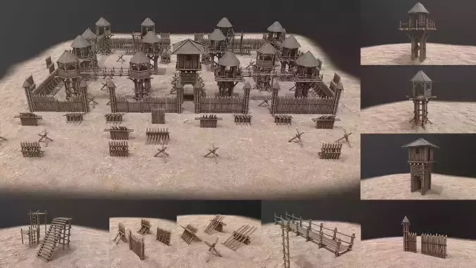Medieval Wooden Castle  Tower Fort Constructor PBR