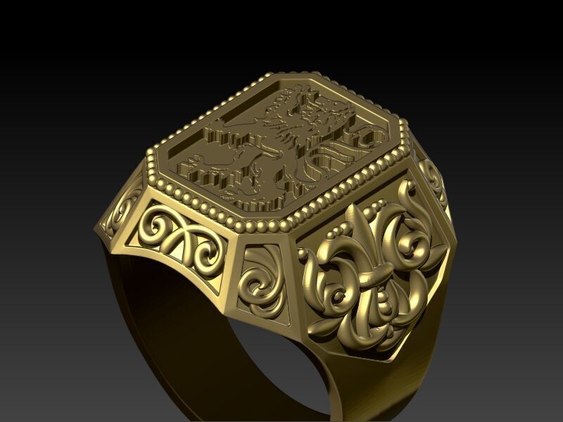 Coat Of Arms Ring Family Crest Ring 3D print model_13