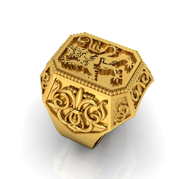 Coat Of Arms Ring Family Crest Ring 3D print model_4