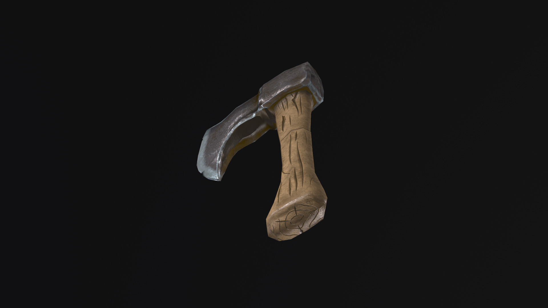 Single-bladed axe Low-poly 3D model_7