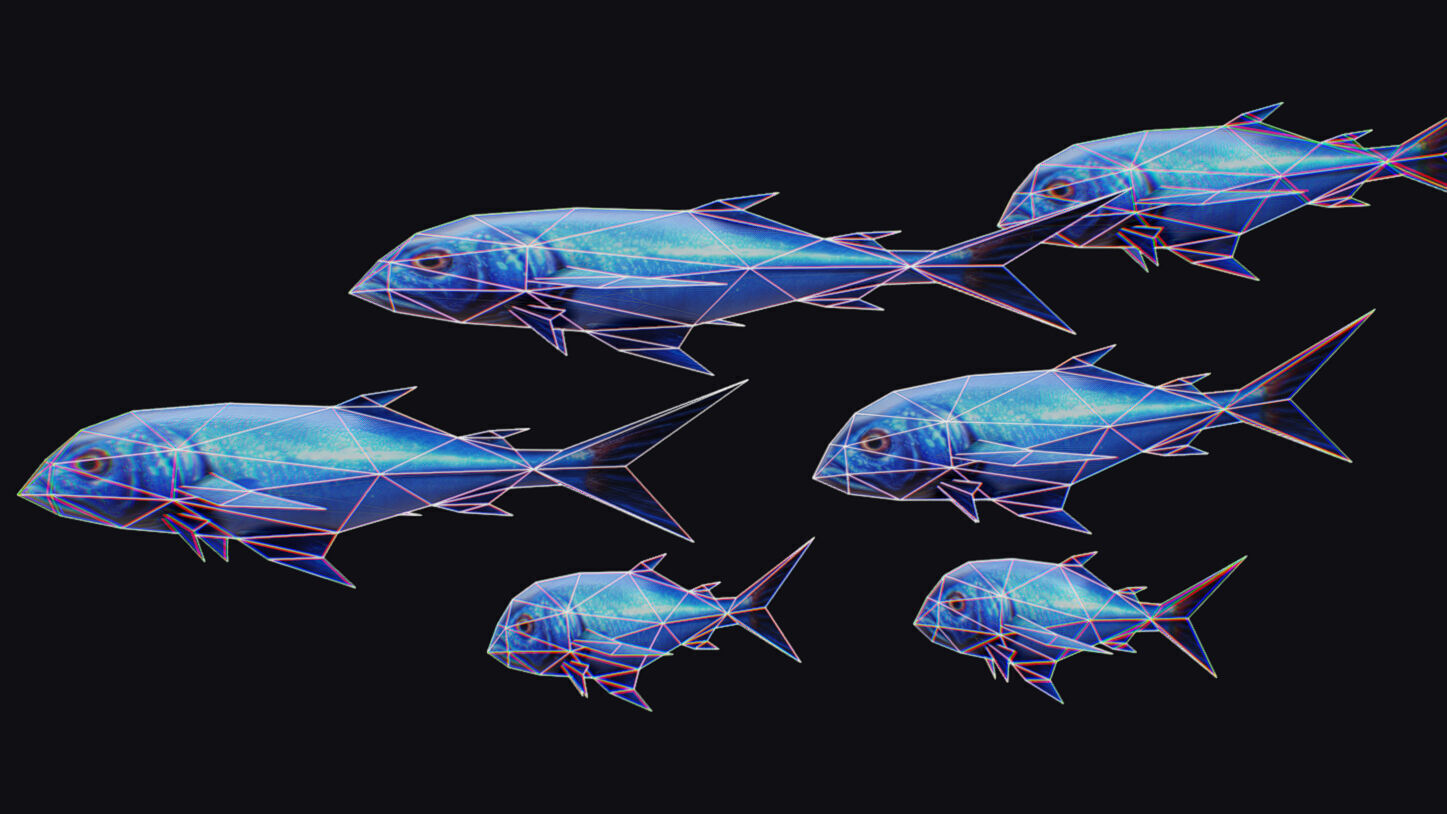 Rainbow Runner Animated Fish Flock Tuna Sea Animal Lowpoly Swarm Low-poly 3D model_12