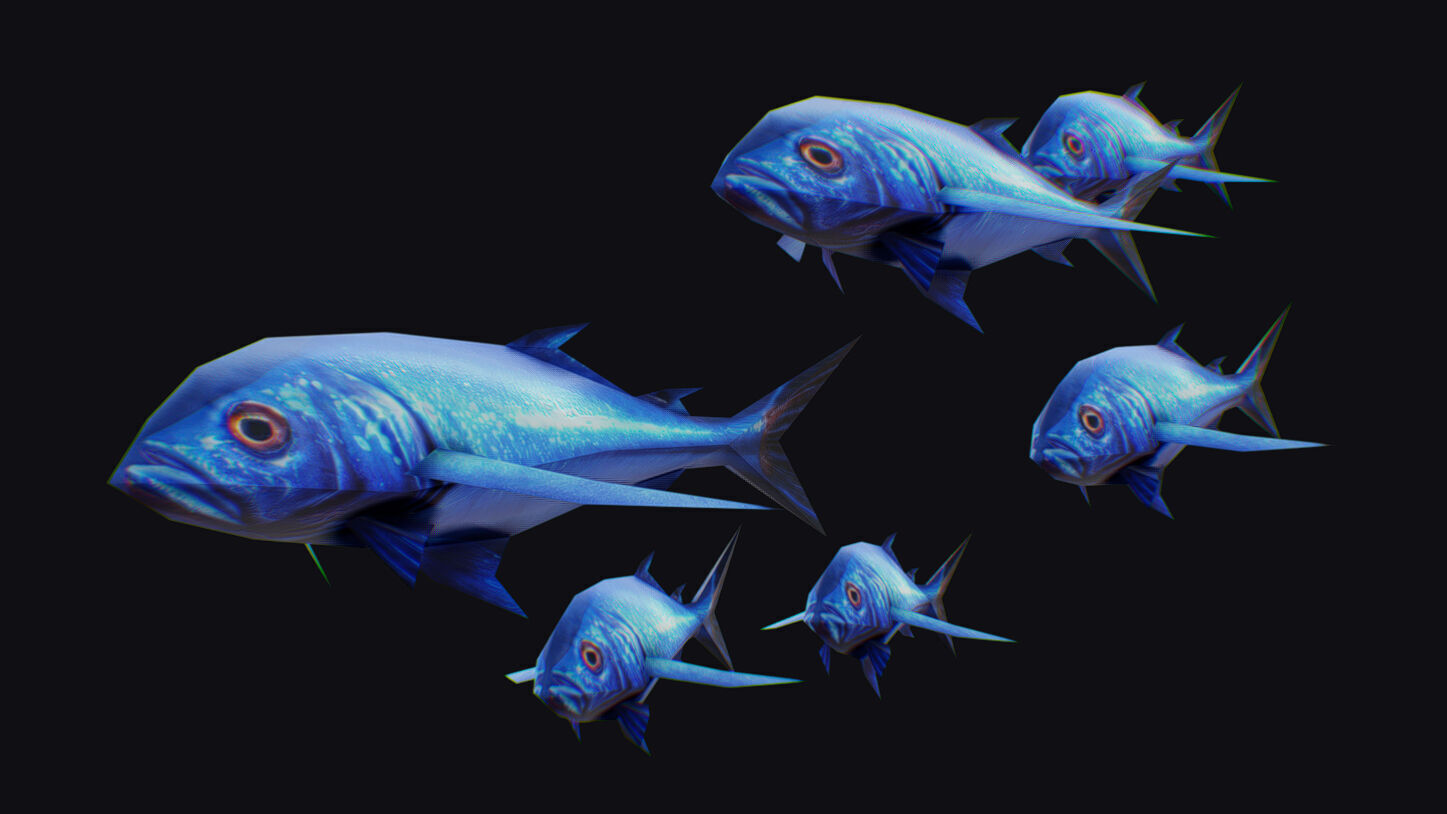 Rainbow Runner Animated Fish Flock Tuna Sea Animal Lowpoly Swarm Low-poly 3D model_2