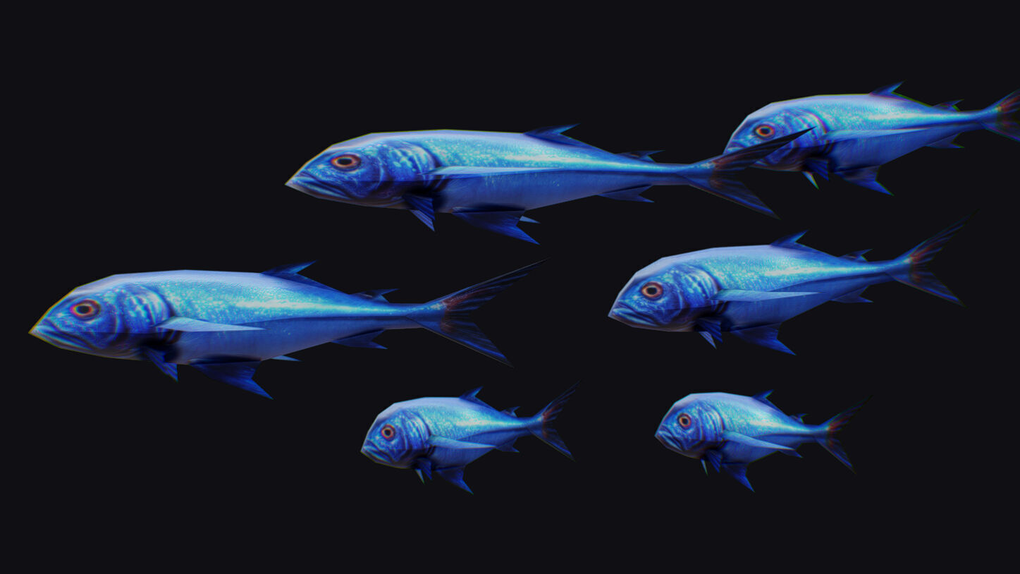 Rainbow Runner Animated Fish Flock Tuna Sea Animal Lowpoly Swarm Low-poly 3D model_3