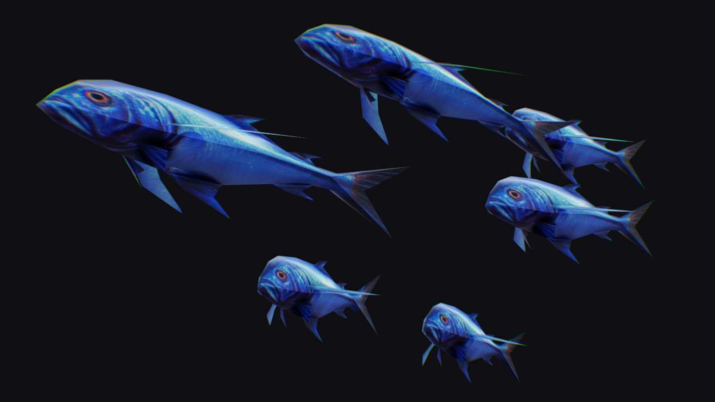 Rainbow Runner Animated Fish Flock Tuna Sea Animal Lowpoly Swarm Low-poly 3D model_6