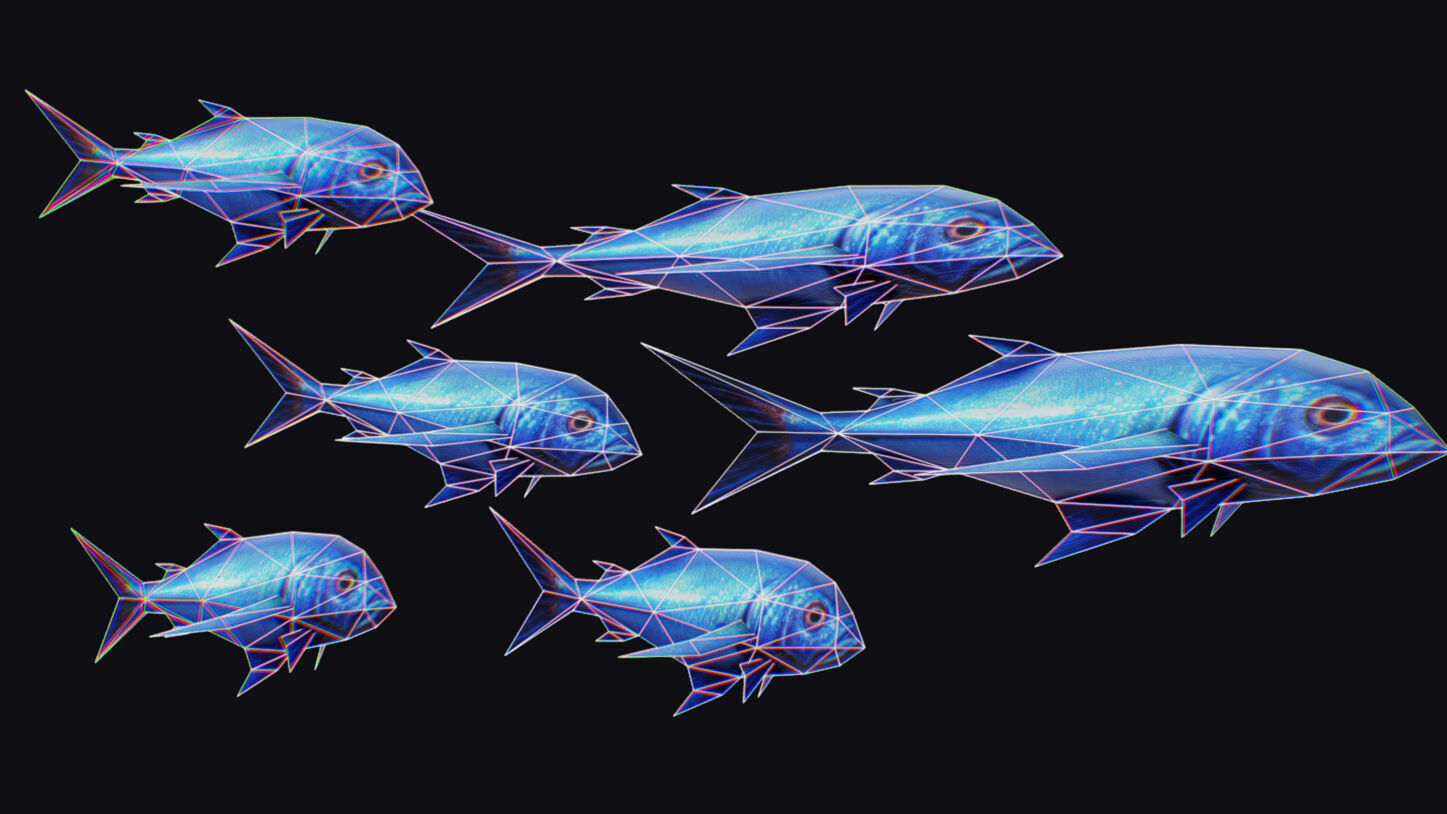 Rainbow Runner Animated Fish Flock Tuna Sea Animal Lowpoly Swarm Low-poly 3D model_14