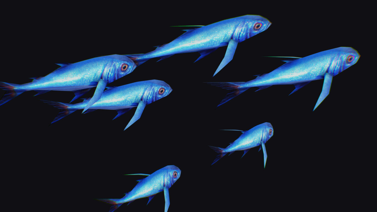 Rainbow Runner Animated Fish Flock Tuna Sea Animal Lowpoly Swarm Low-poly 3D model_9