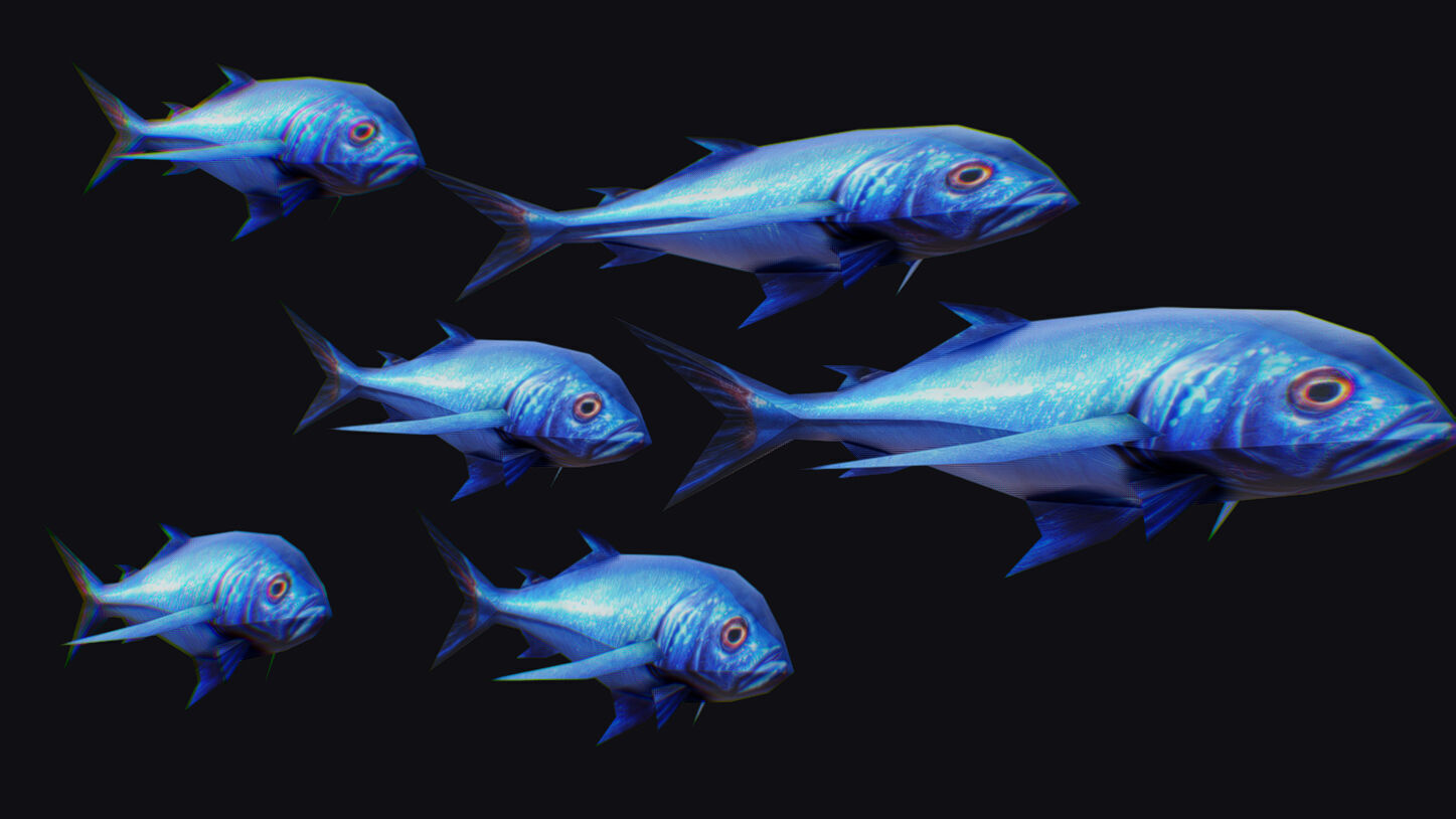Rainbow Runner Animated Fish Flock Tuna Sea Animal Lowpoly Swarm Low-poly 3D model_1