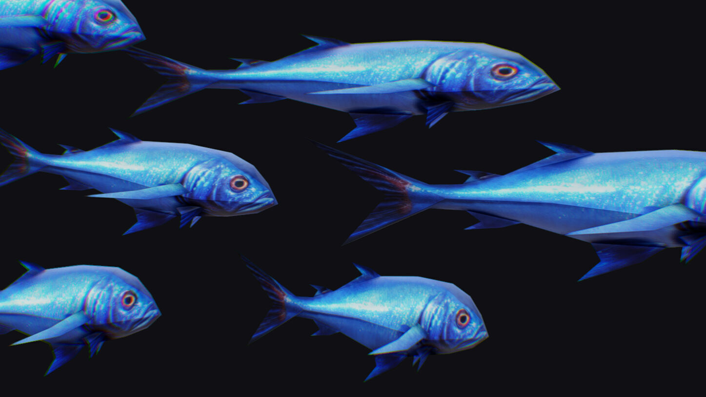 Rainbow Runner Animated Fish Flock Tuna Sea Animal Lowpoly Swarm Low-poly 3D model_7