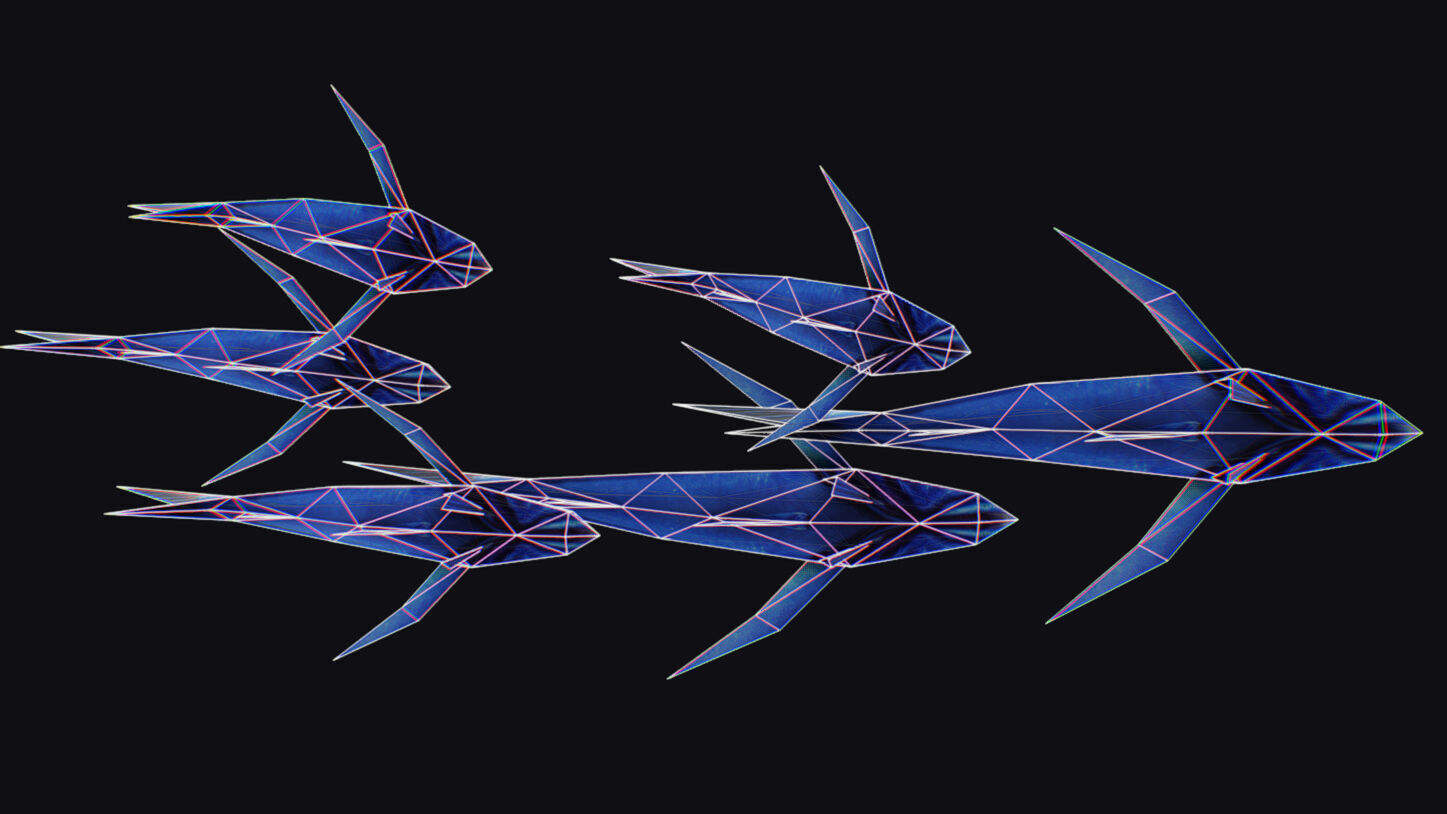 Rainbow Runner Animated Fish Flock Tuna Sea Animal Lowpoly Swarm Low-poly 3D model_15