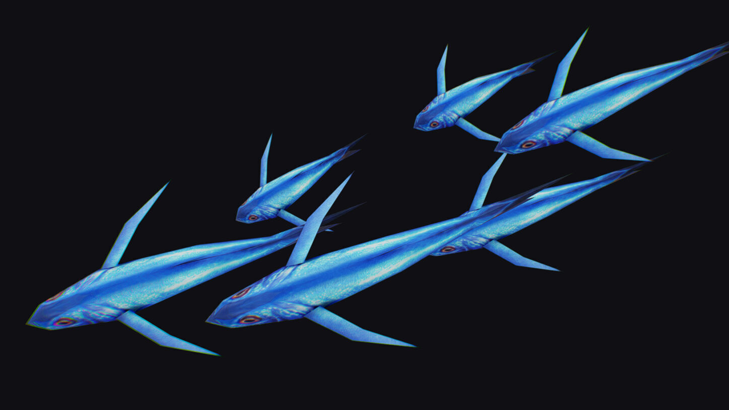 Rainbow Runner Animated Fish Flock Tuna Sea Animal Lowpoly Swarm Low-poly 3D model_5