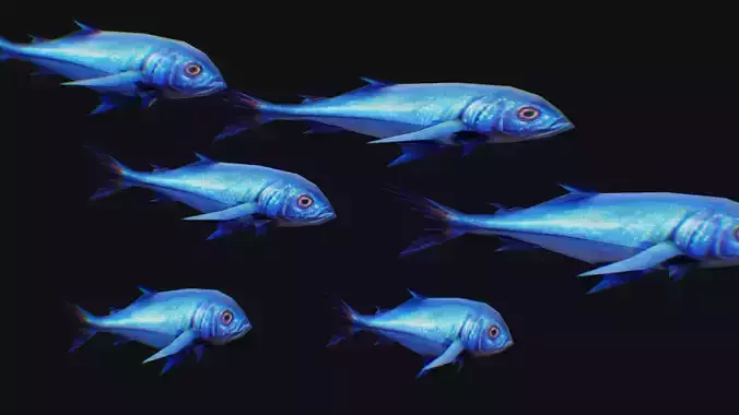 Rainbow Runner Animated Fish Flock Tuna Sea Animal Lowpoly Swarm Low-poly 3D model