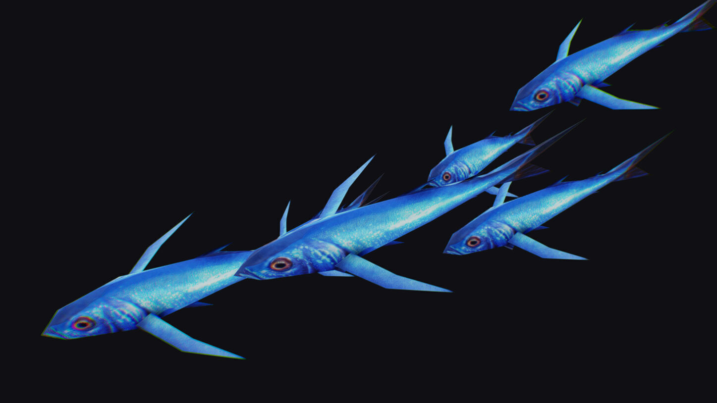 Rainbow Runner Animated Fish Flock Tuna Sea Animal Lowpoly Swarm Low-poly 3D model_4