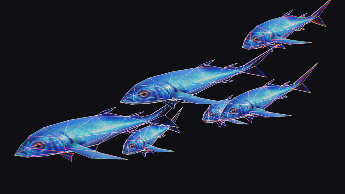 Rainbow Runner Animated Fish Flock Tuna Sea Animal Lowpoly Swarm Low-poly 3D model_13