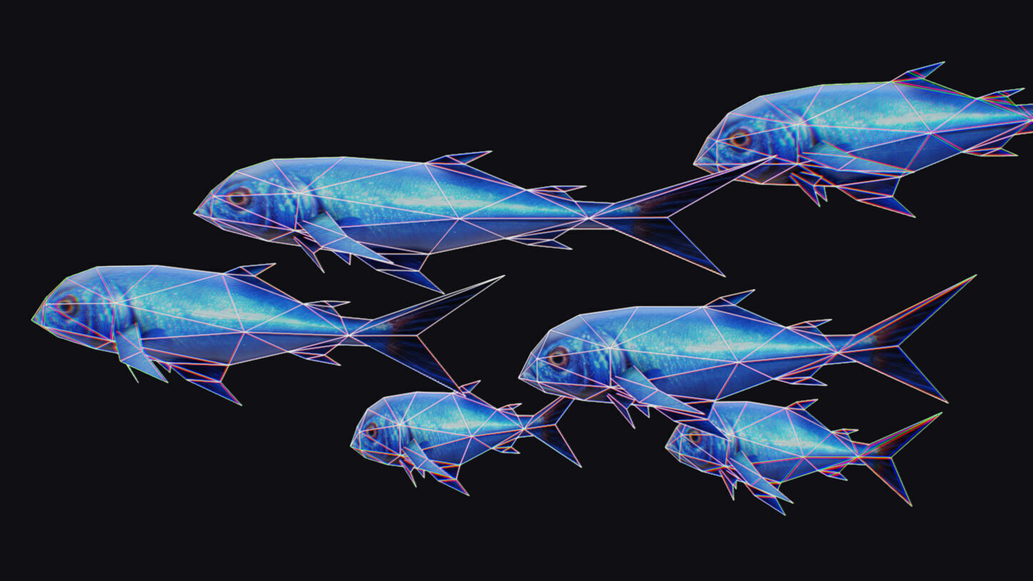 Rainbow Runner Animated Fish Flock Tuna Sea Animal Lowpoly Swarm Low-poly 3D model_11