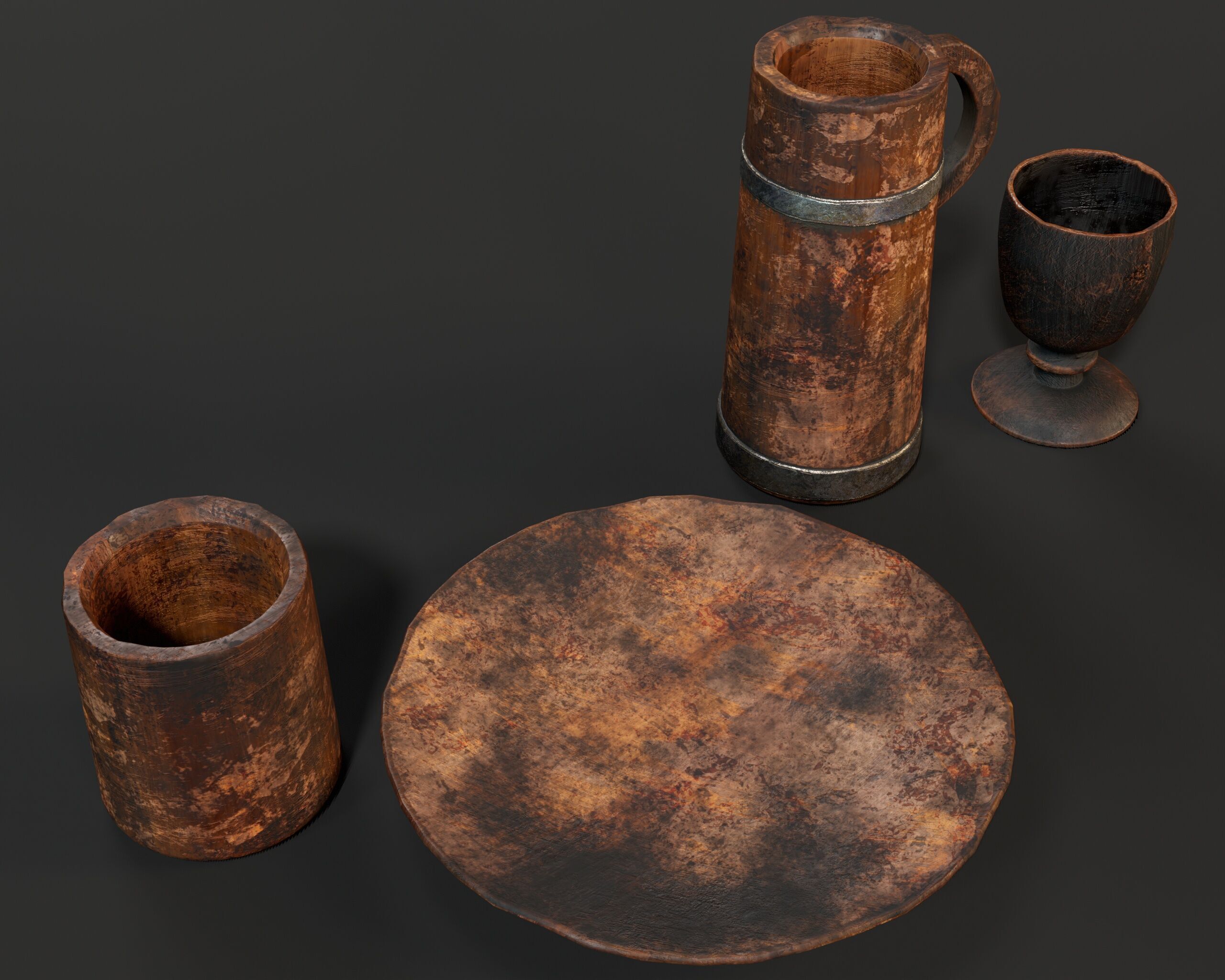 Medieval Wooden Tableware Low-poly 3D model_8