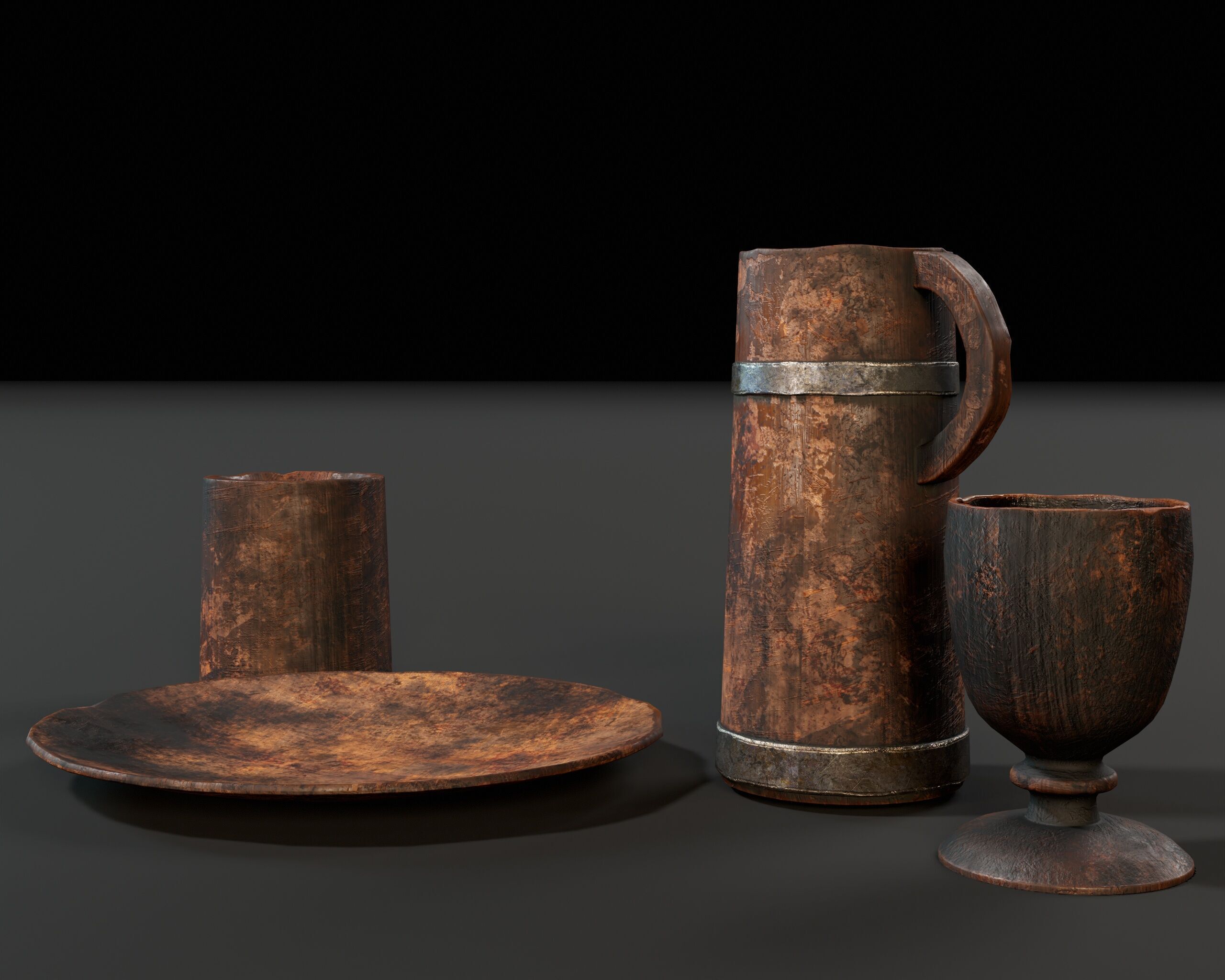 Medieval Wooden Tableware Low-poly 3D model_16