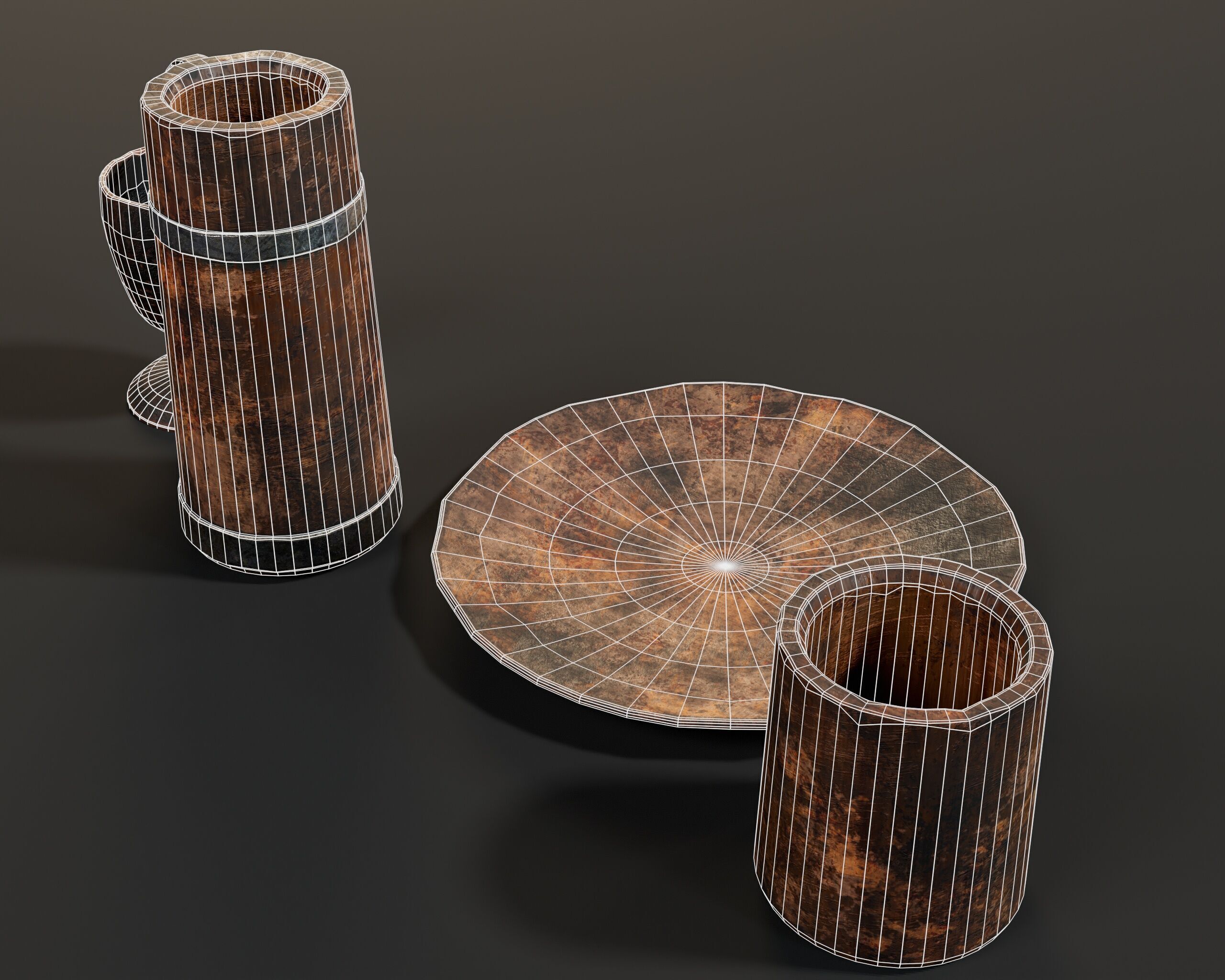 Medieval Wooden Tableware Low-poly 3D model_13
