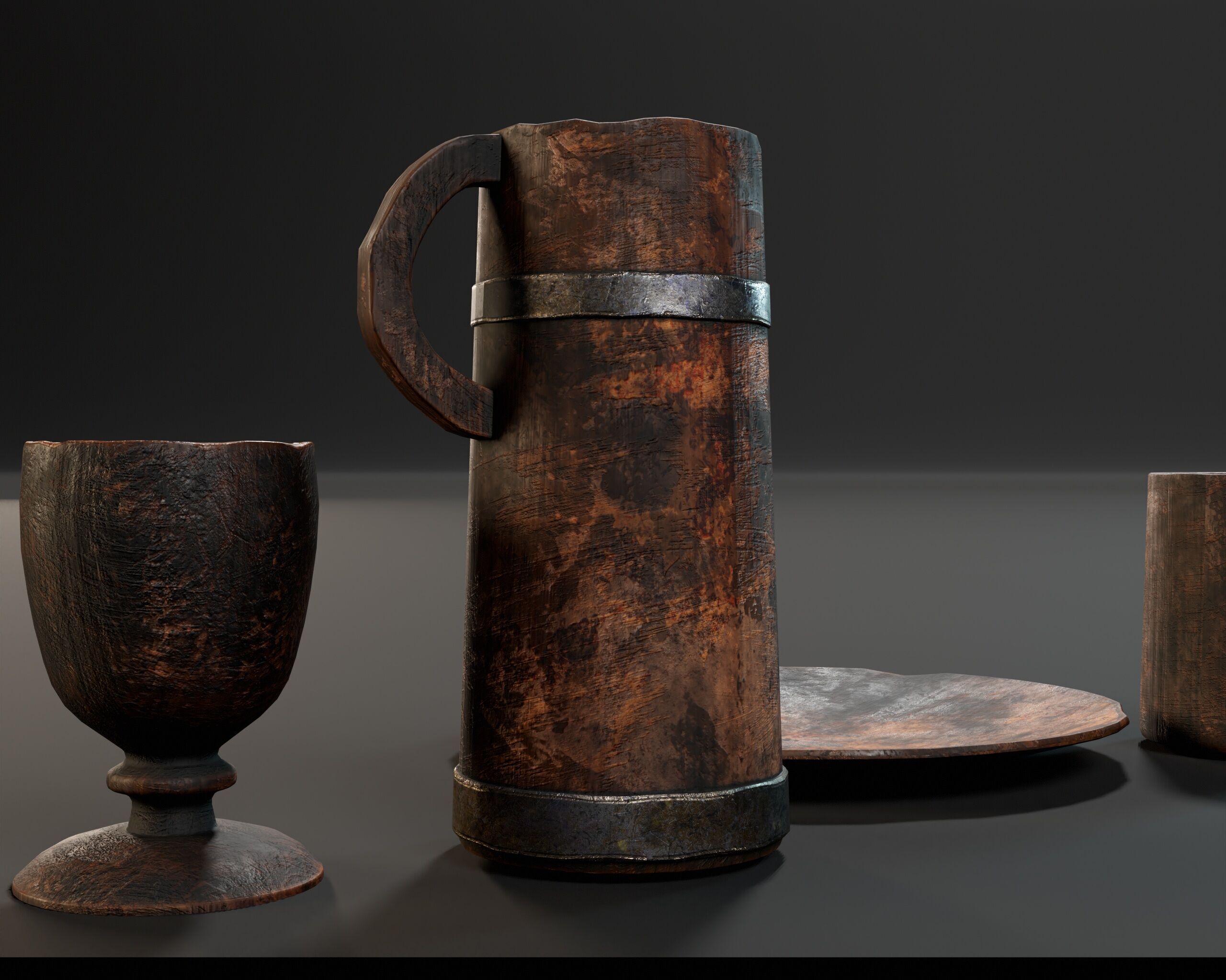 Medieval Wooden Tableware Low-poly 3D model_14