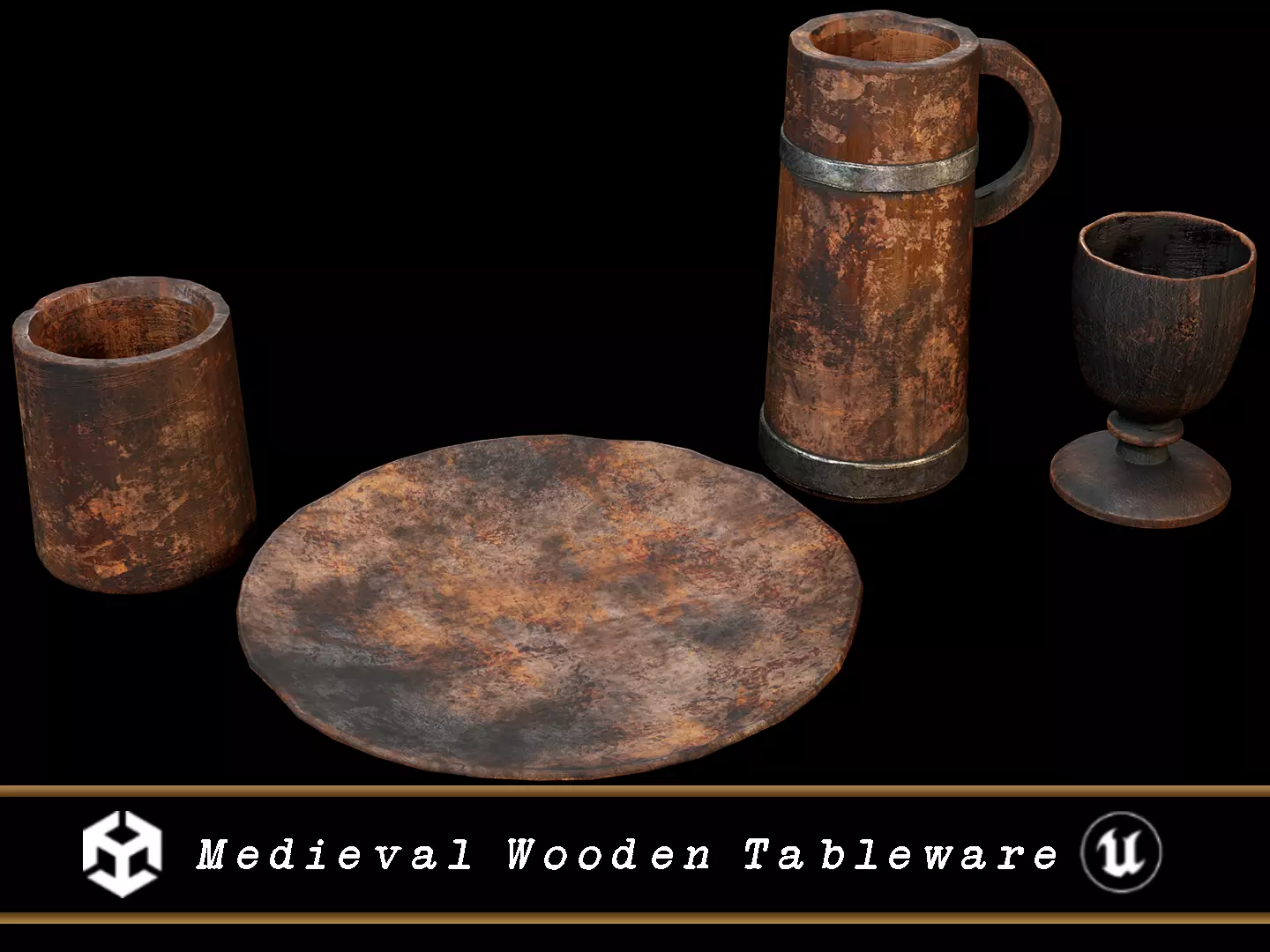 Medieval Wooden Tableware Low-poly 3D model_0