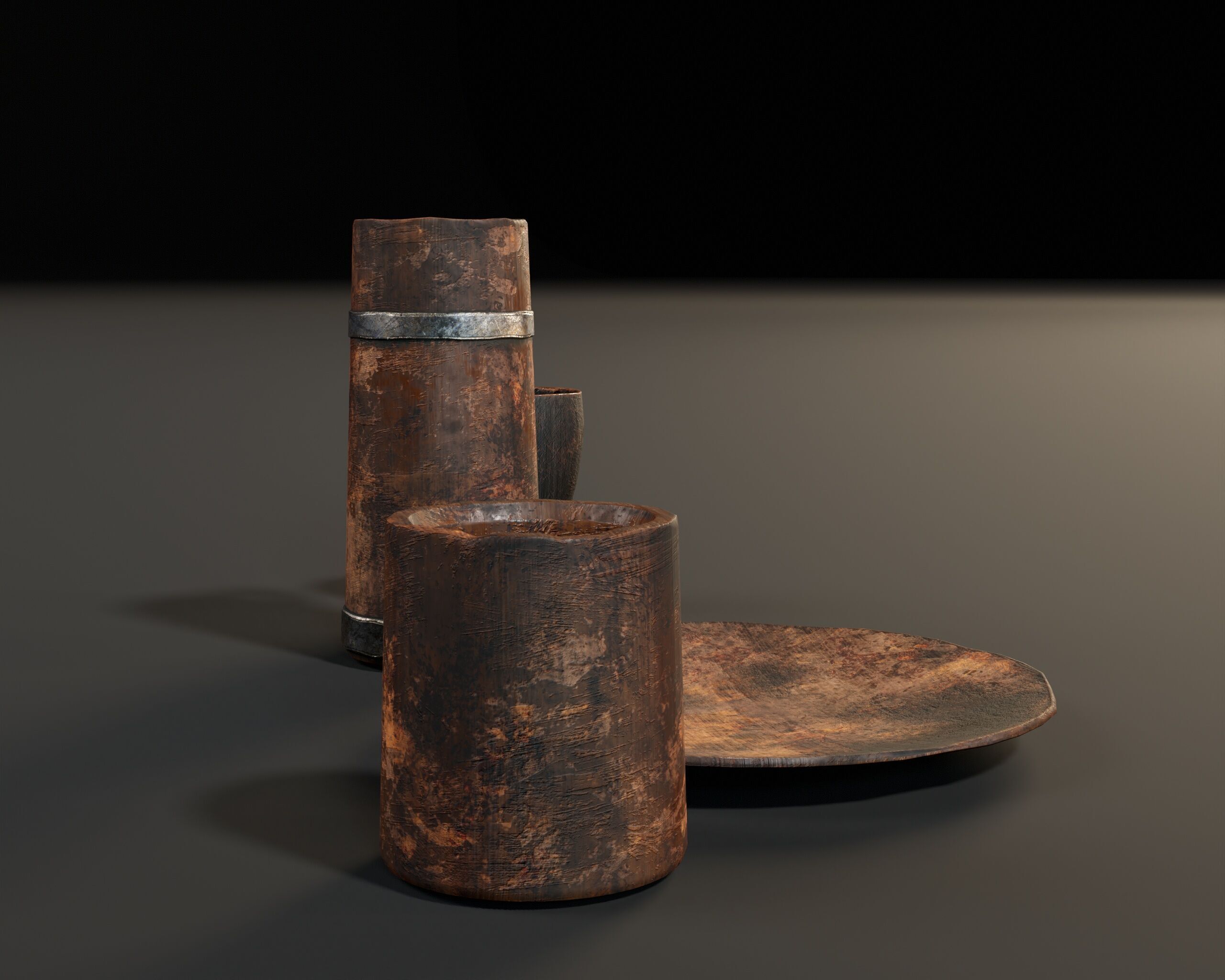 Medieval Wooden Tableware Low-poly 3D model_10