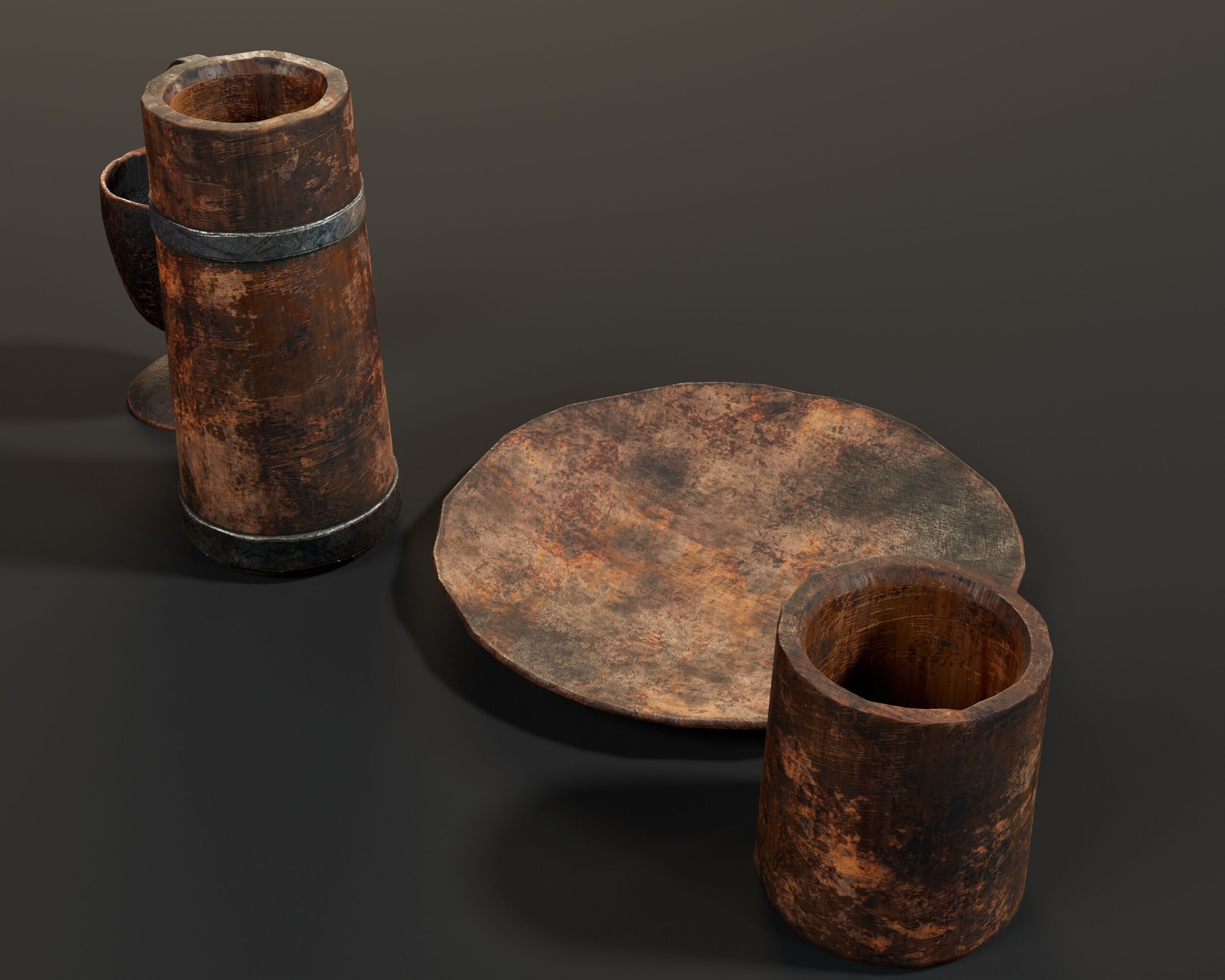 Medieval Wooden Tableware Low-poly 3D model_12