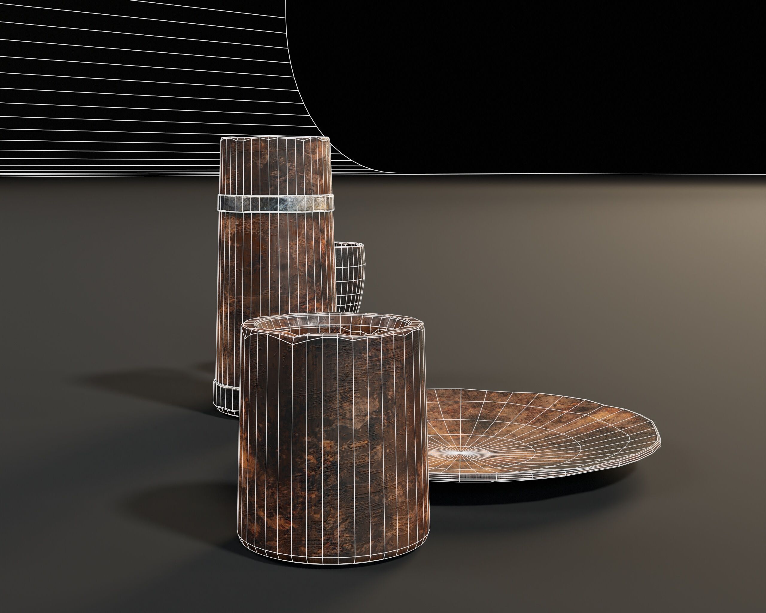 Medieval Wooden Tableware Low-poly 3D model_11
