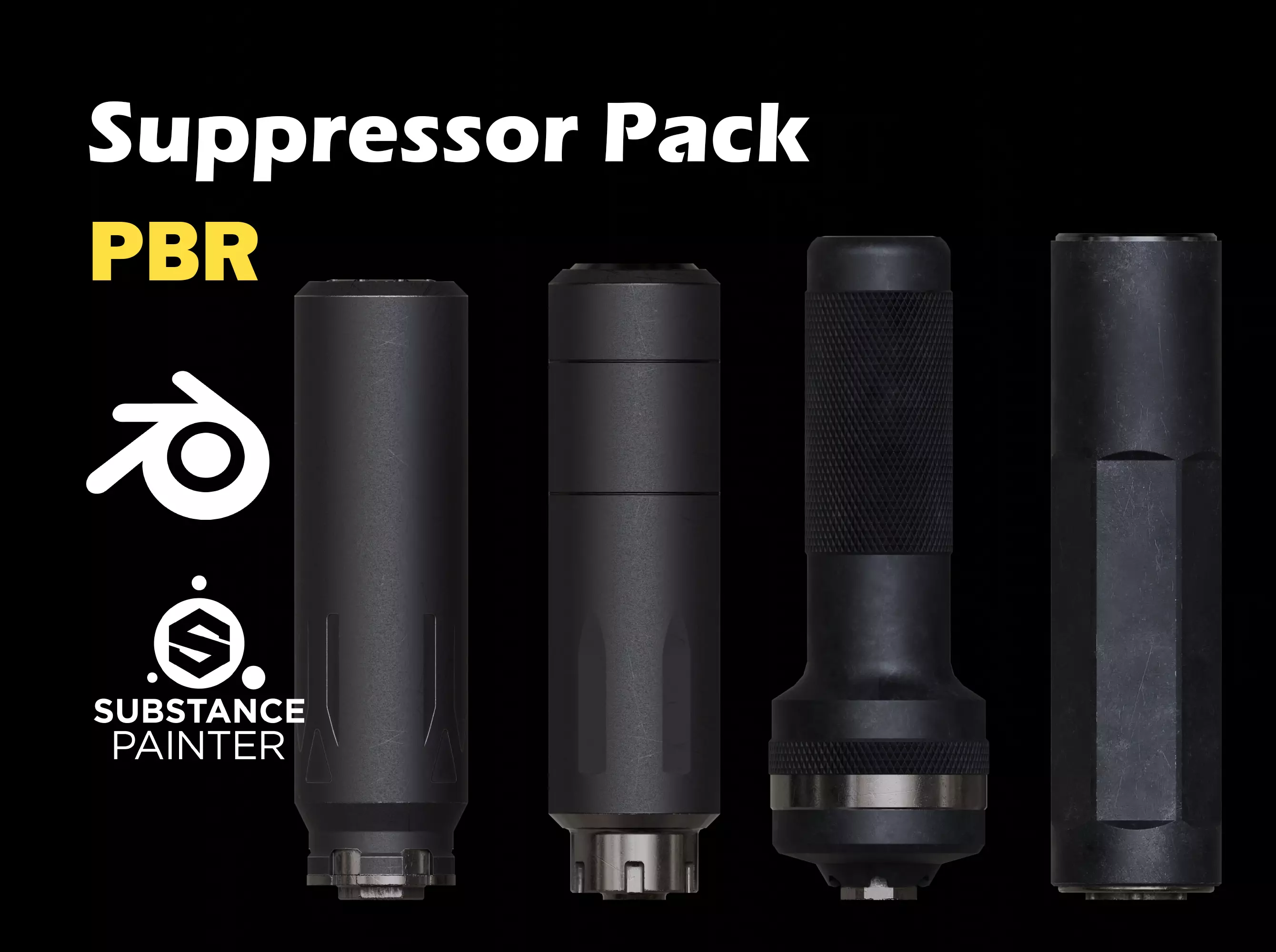 Suppressor Pack PBR Low Poly Low-poly 3D model_0