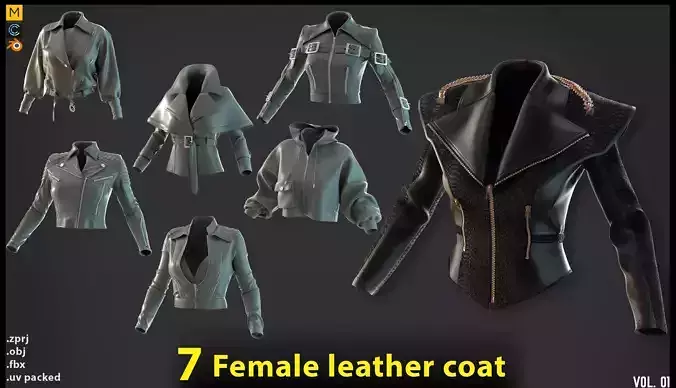 7 Female leather coat  OBJ  FBX  ZPRJ