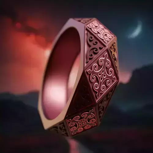 Ornate Hex Ring - Engraved Mystic 3D Print Jewelry Design 05 3D print model