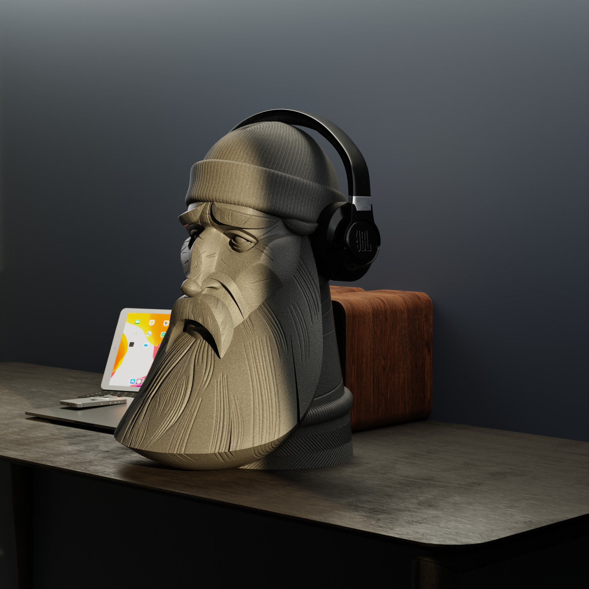 The Fisherman - Bust Headphone Stand - Bearded Man 3D print model_2