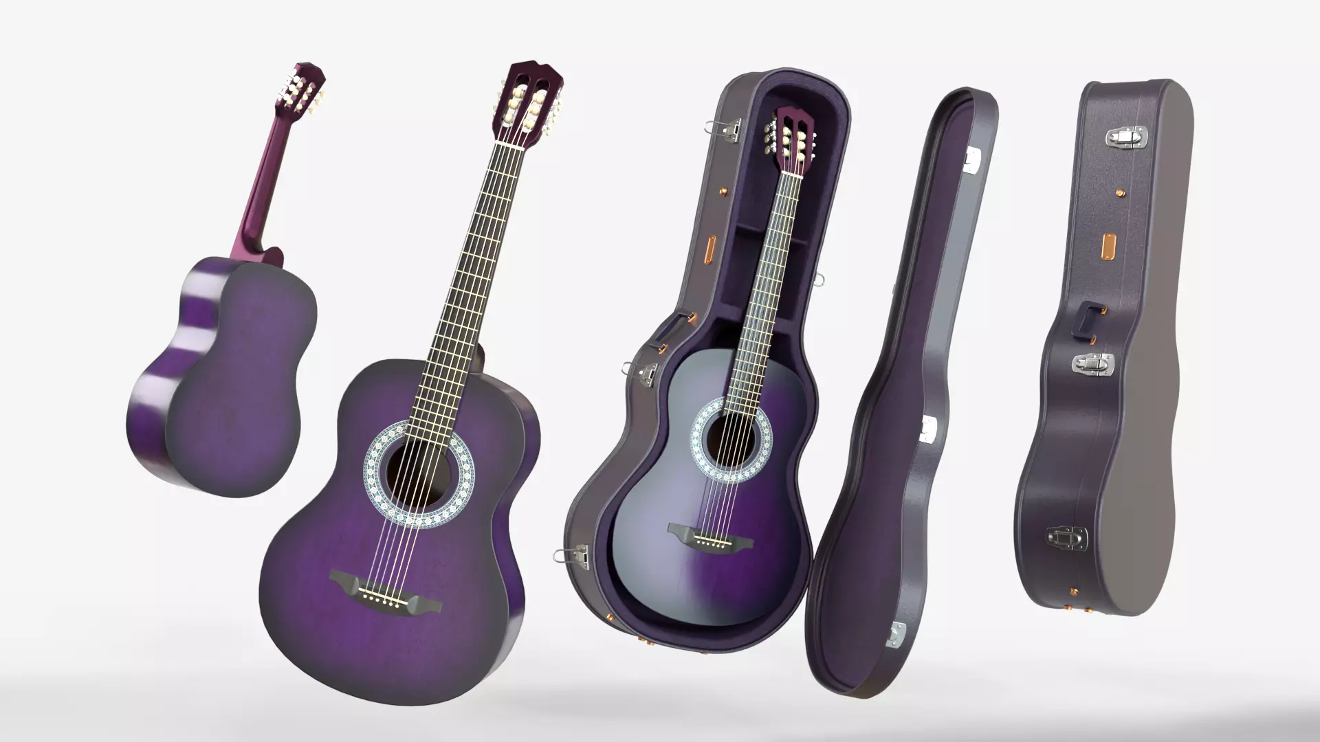 Purple Classic guitar with case 3D model