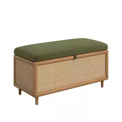 Loha Green Velvet and Rattan Ottoman