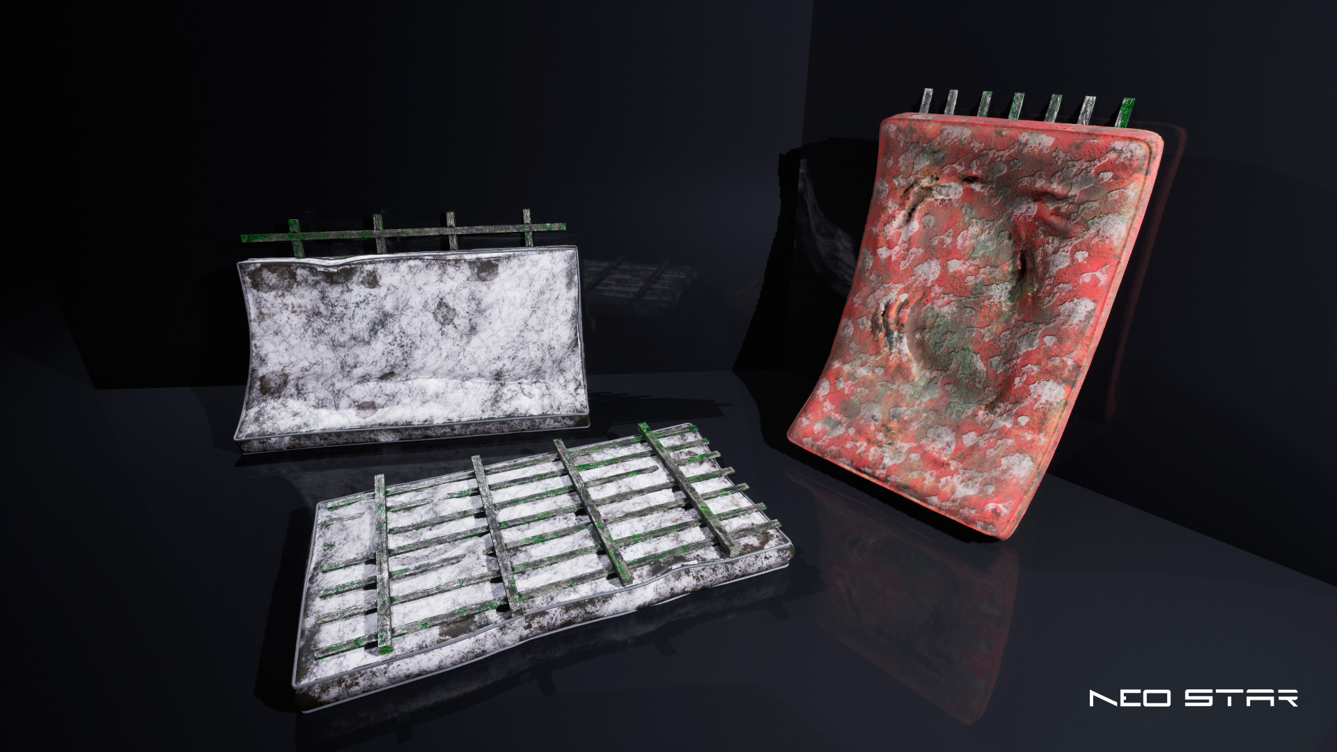 Old Dirty Mattresses Low-poly 3D model_4