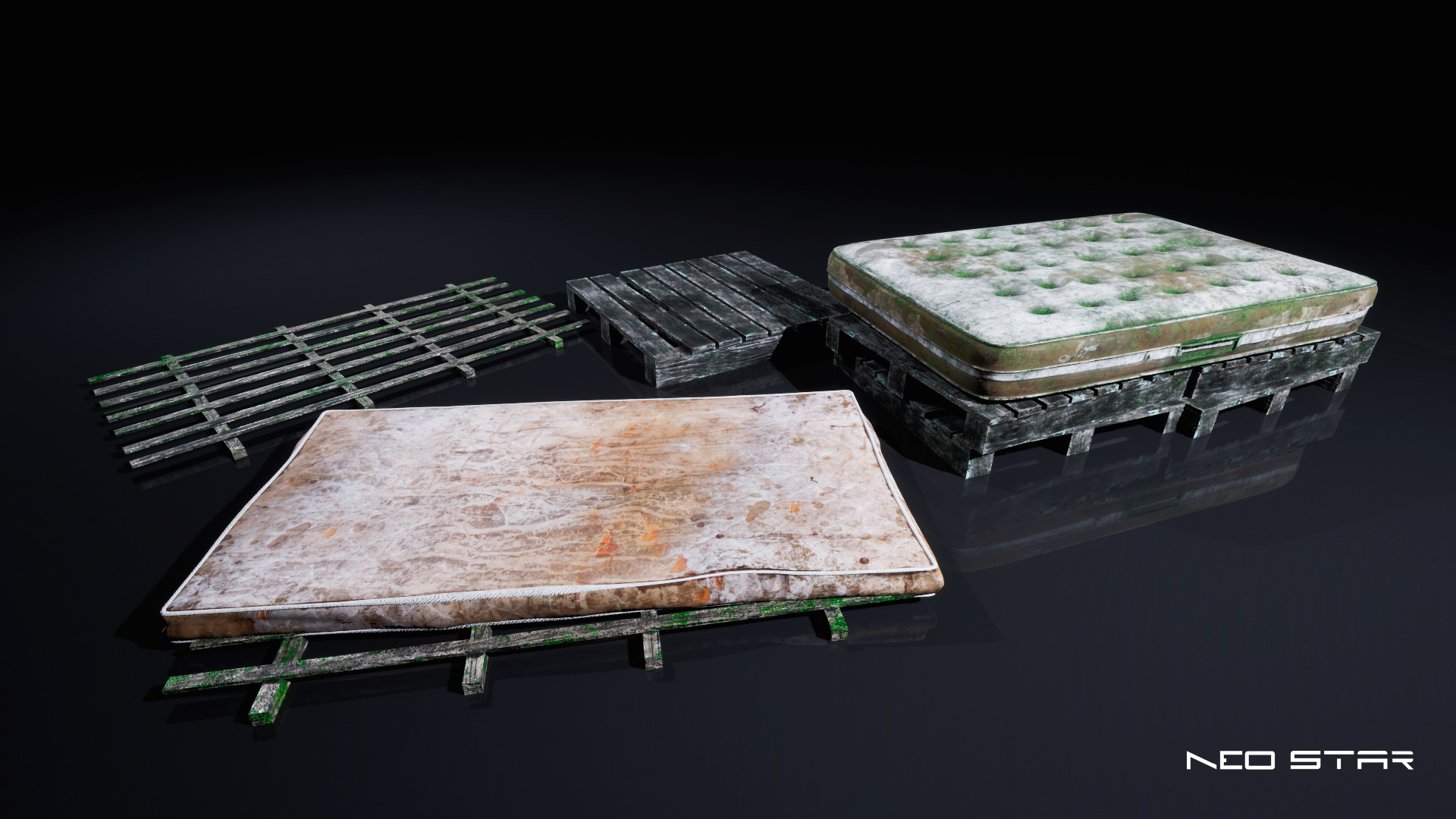 Old Dirty Mattresses Low-poly 3D model_1